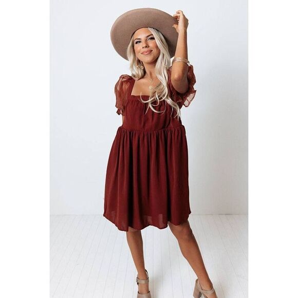 ENTRO M Women's Puff Short Sleeve Gauze Ruffled Short A-Line Baby  Dress - Picture 11 of 12